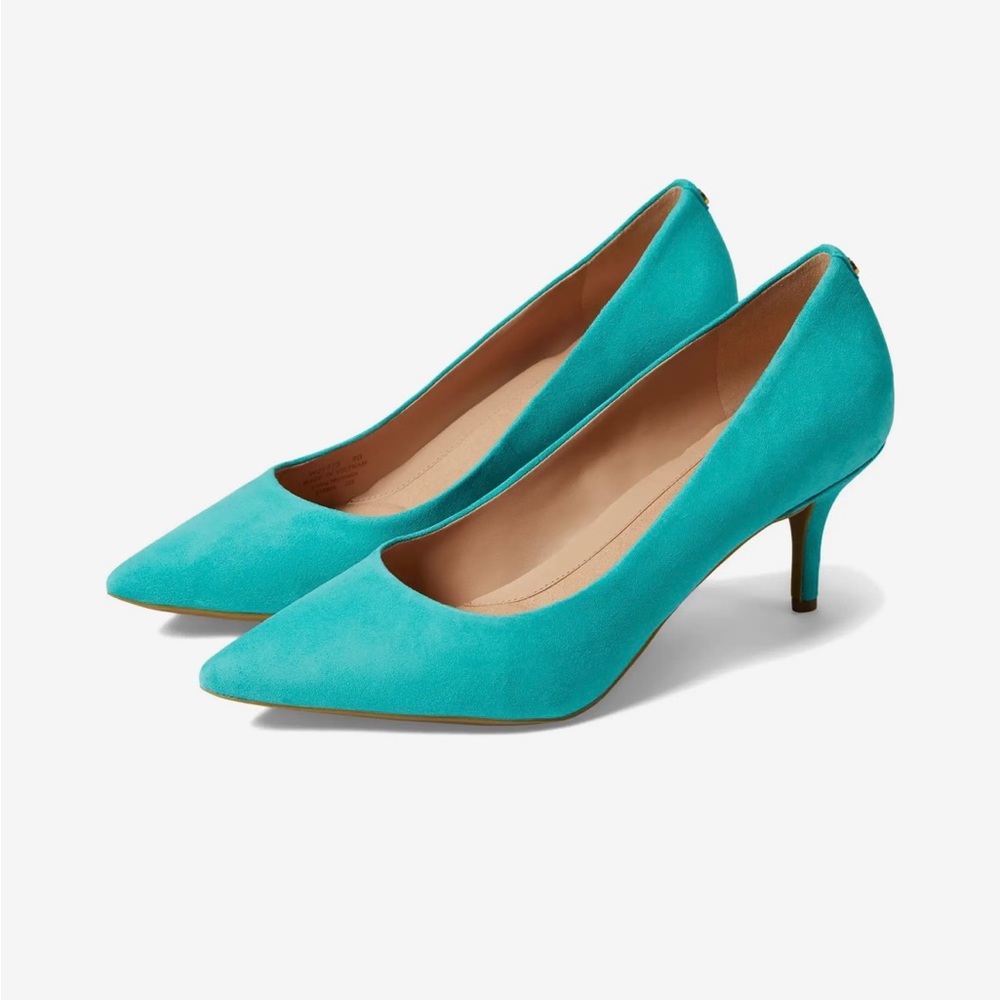 Cole Haan Teal Pointed-Toe Kitten Heel Pumps